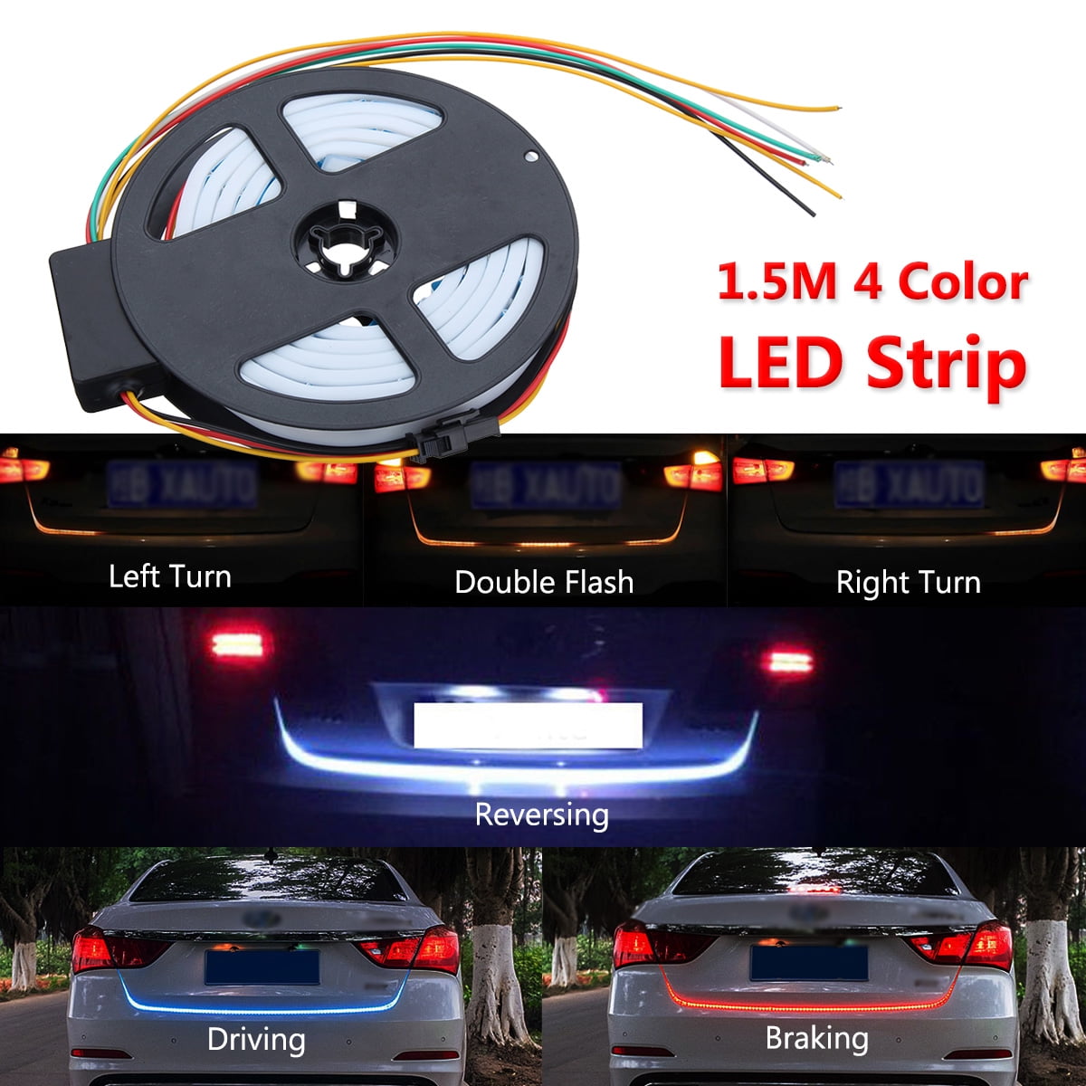 12V Flow Flash Car LED Reversing Brake Turning Signal Light Strip Bar Trunk Lamp 
