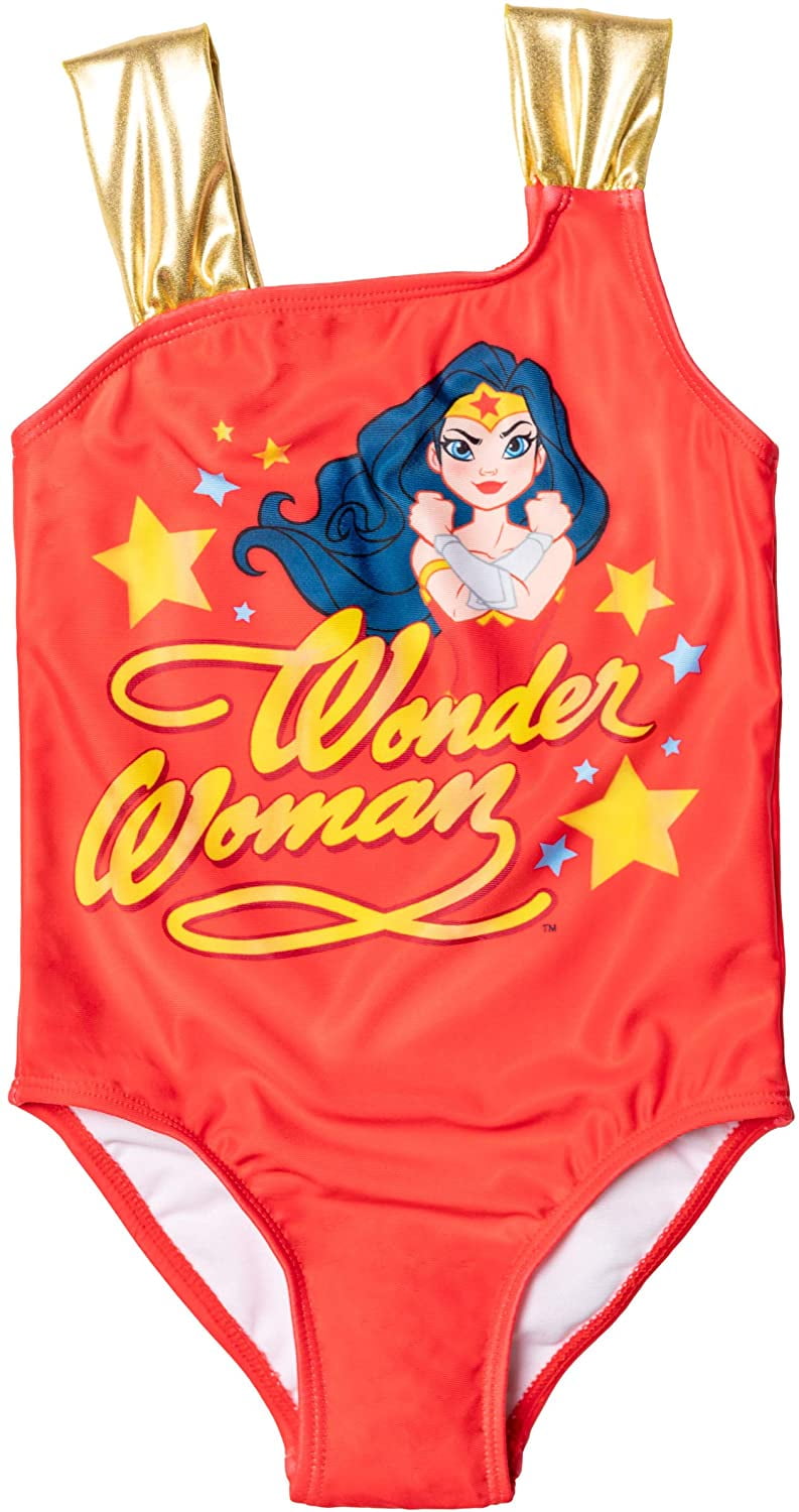 NEW Girls Toddler Superhero Swimsuit Ruffle One Piece Wonder Woman 2T-5T