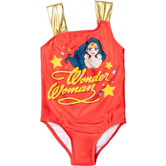 Wonder Woman Toddler Girls' Bathing Suit One Piece Swimsuit, 2T-4T, Red
