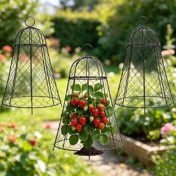 StarQualityBargain 3 Pack Chicken Wire Garden Cloche 17", Heavy Duty Metal Plant Protectors with Removable Top for Outdoor Plants