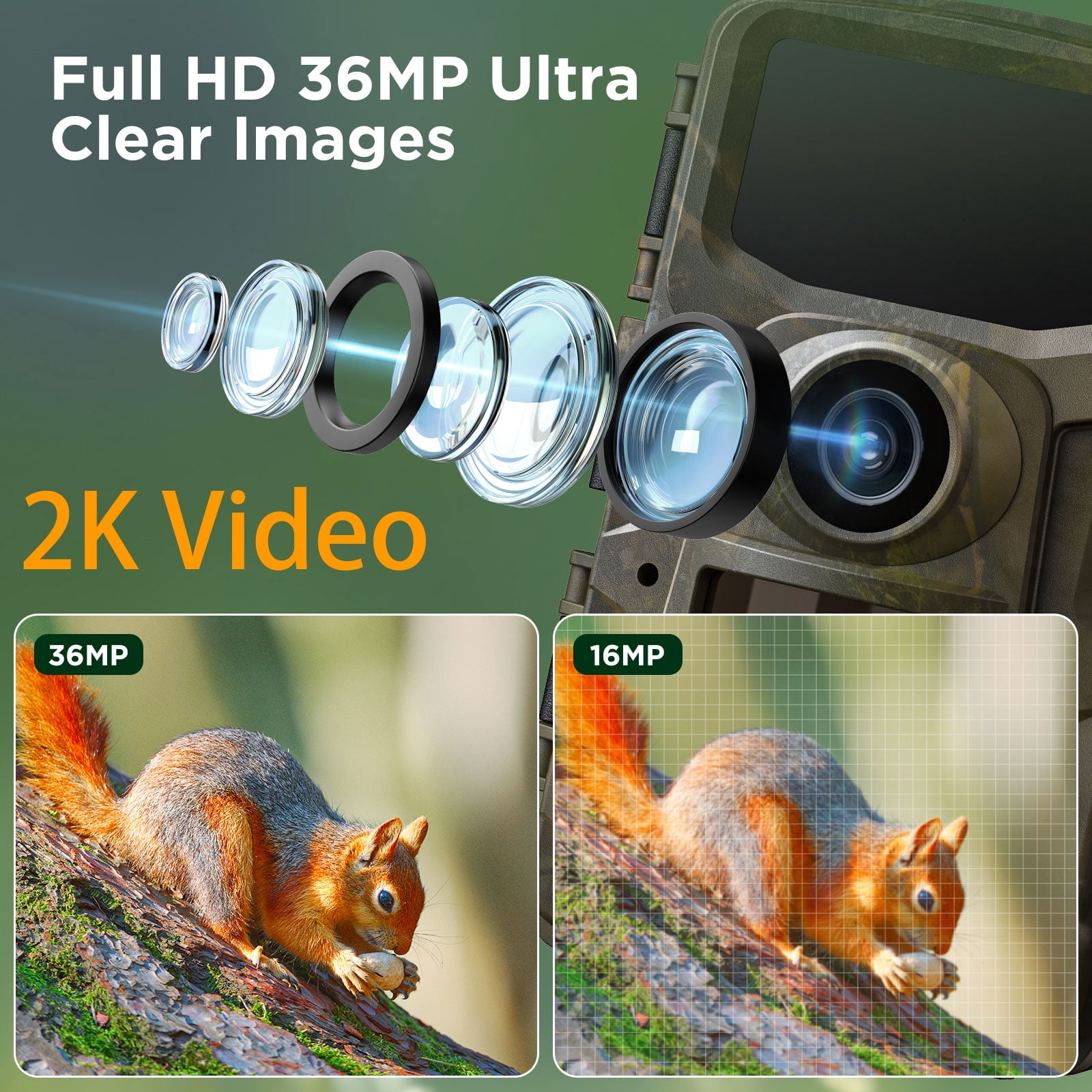 CAMPARK Trail Camera 2K 36MP Game Deer Camera with 850nm Night Vision IP66 Waterproof Motion Activated 120° Wide Angle Trail Cam for Hunting Outdoor Wildlife Monitoring Home Security 2.0" LCD
