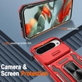 thumbnail image 3 of KOMI for Google Pixel 9 Case/Pixel 9 Pro Case with [2 Pack] HD Screen Protector + Slide Camera Cover, 360° Rotation Ring Kickstand [Military Grade] Shockproof Protective Phone Case, Red, 3 of 5