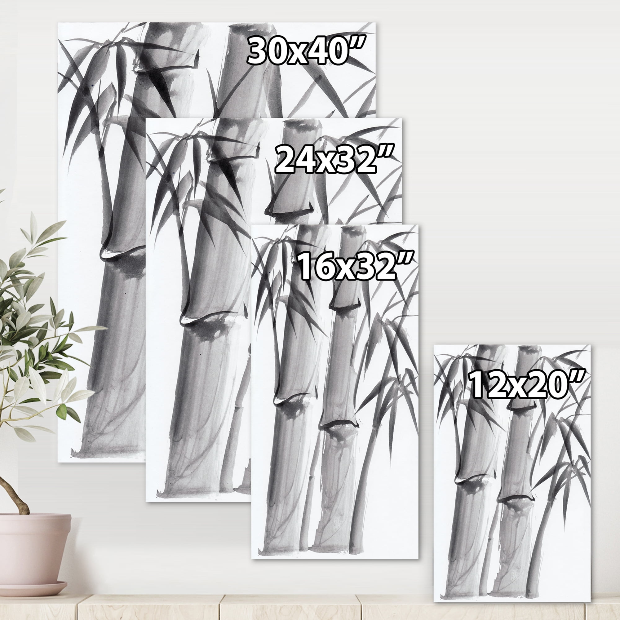 Designart ' Vintage Black and White Bamboo IV ' Traditional Canvas Wall Art Print