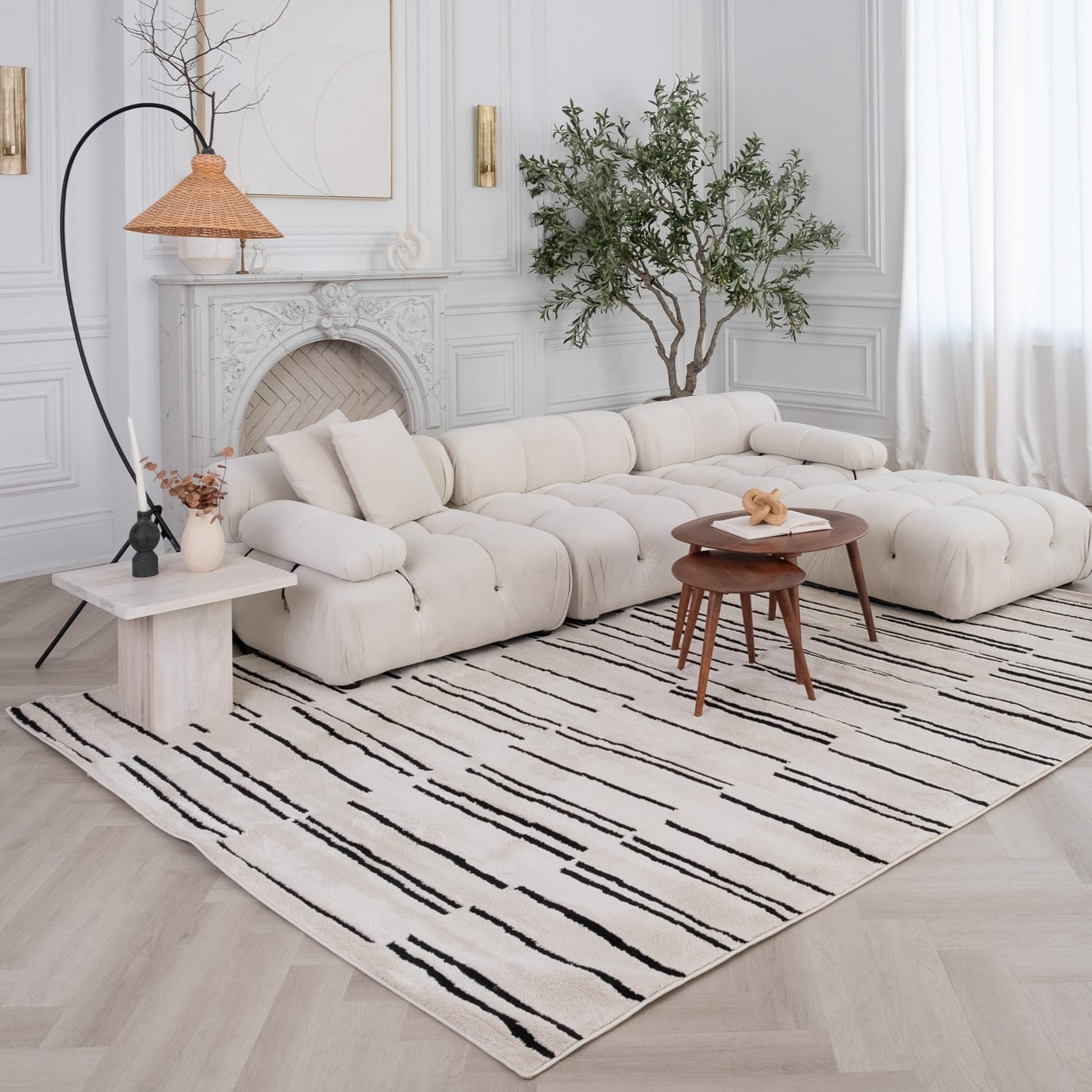 Rug Branch Domus Abstract Indoor Area Rug, Cream Black, Modern - Living Room, Bedroom, Dining Room