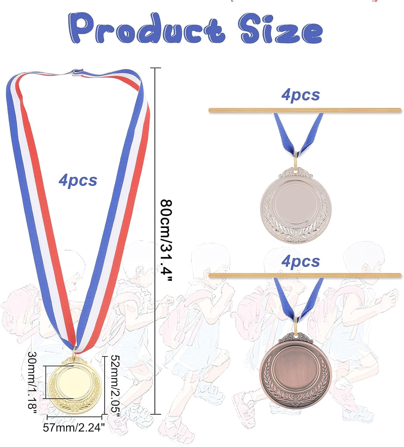Colorful Gold Silver Bronze Award Medals 12 Pcs 3 Colors Sports Medal Winner Medals Gold Silver Bronze with Neck Ribbon