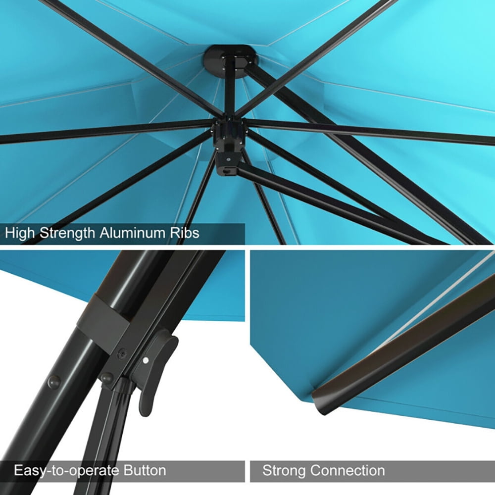 Aimee Lii 11 Feet Outdoor Cantilever Hanging Umbrella with Base and Wheels, Patio Umbrella with Base Included, Turquoise Aimee Lii 11 Feet Outdoor Cantilever Hanging Umbrella with Base and Wheels, Patio Umbrella with Base Included, Turquoise