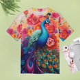 thumbnail image 5 of Pavos Reales Y Flores T-Shirt O Neck Retro Print Big Size T-Shirts Short Sleeve Tees Womens Pretty Design, 5 of 5