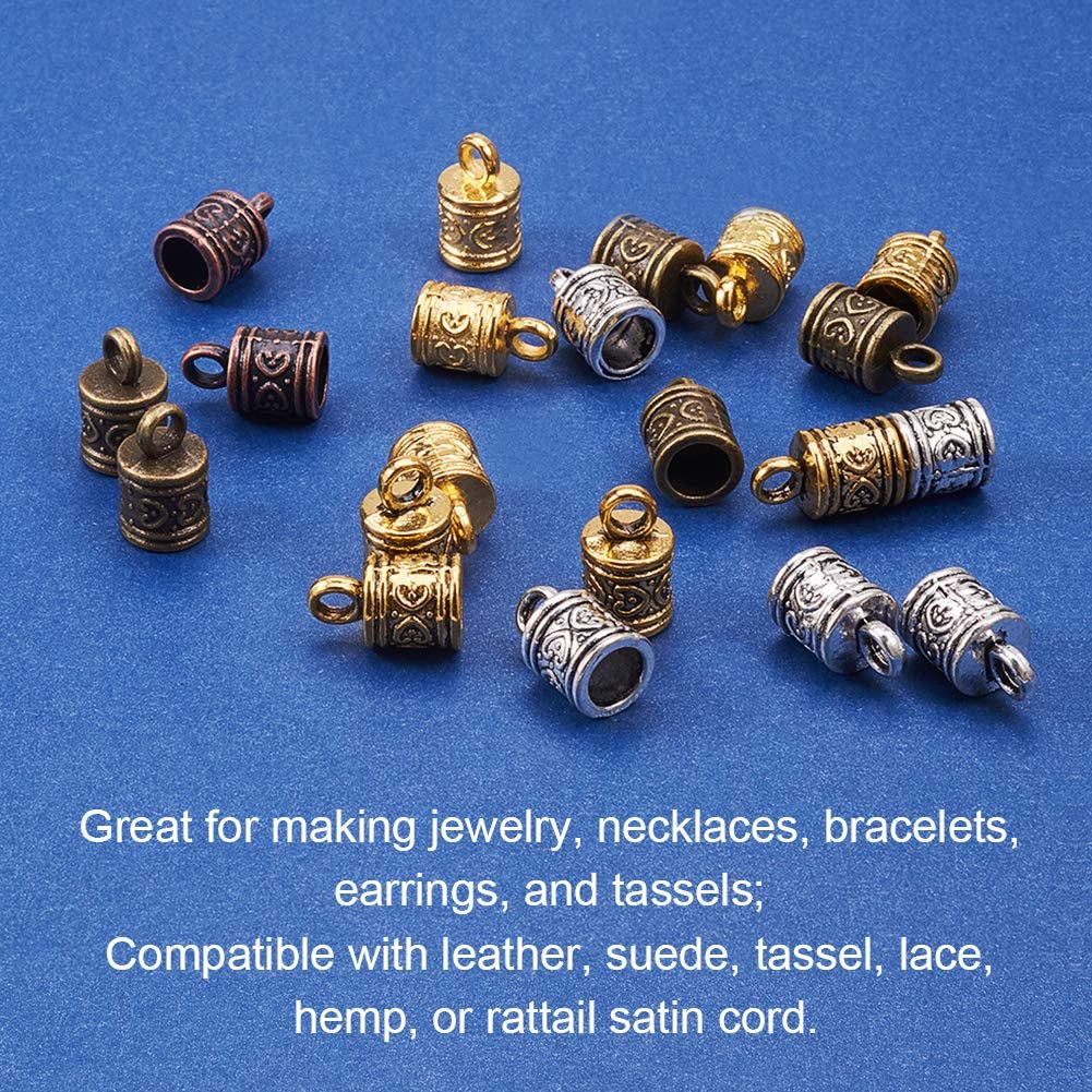100pcs Cord Ends Leather Tassel Cap 5 Color Barrel Alloy Leather Cord Ends Cord Link Buckle Glue-in End Cap for Kumihimo Barrel and Jewelry Making (16x9mm Hole: 3mm)