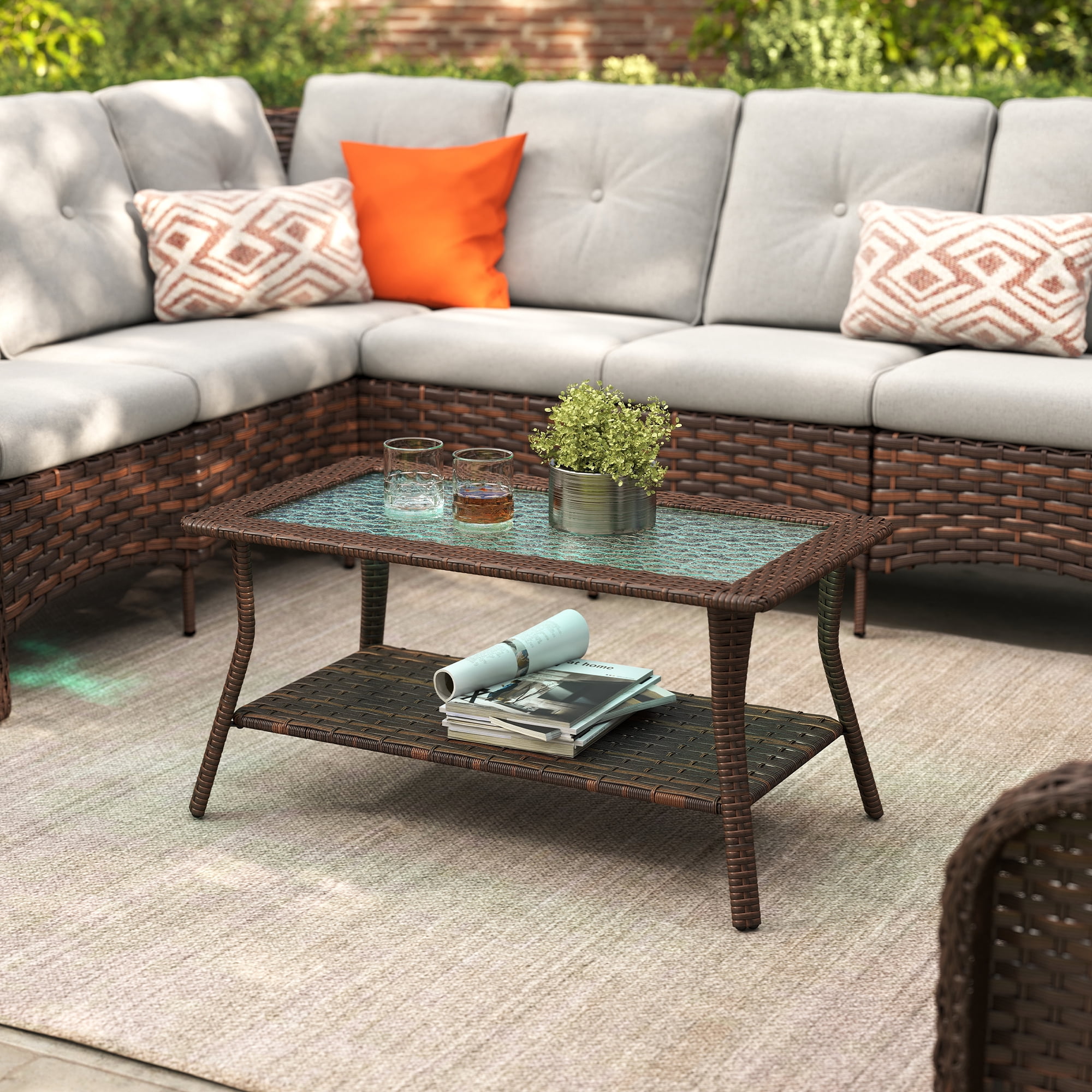 Baner Garden 10 Pieces Outdoor Patio Furniture All-Weather Wicker Sectional Conversation Set with 2 Swivel Chairs & 2 Coffee Tables