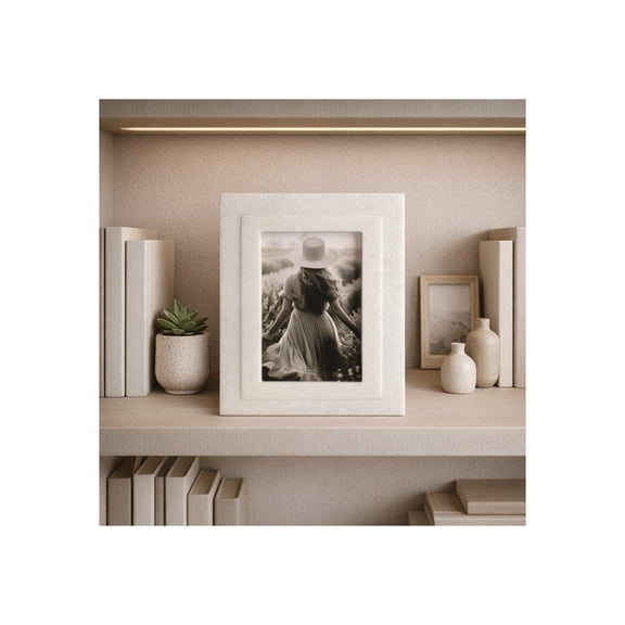 Rectangular Marble Picture Frames for Tabletop Accent - Decorative Photo Frame for Wall Display with Smooth Polished Surface - Sculpted Edge Detail and Refined Contemporary Styling - 9", White