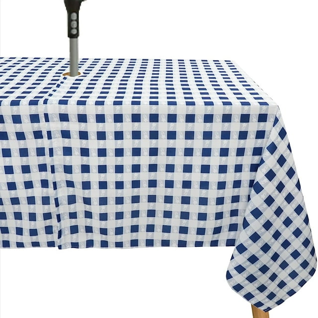 Waterproof Outdoor Tablecloth with Umbrella Hole for Rectangle Table 60x84inch Plaid Patio Table Cloth with Zipper