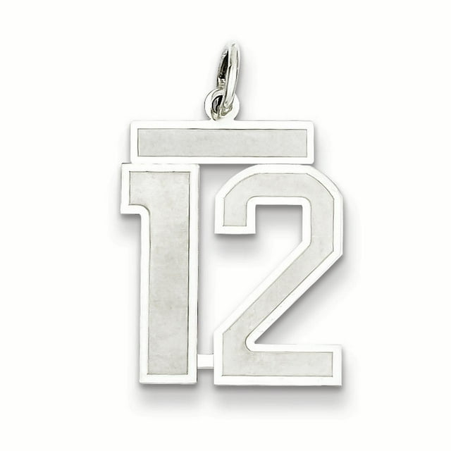 Sterling Silver Rhodium-plated Medium Satin Number 12 Charm QPM12 (22mm x 18mm)