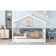 thumbnail image 4 of Full Size House Bed with Drawers, Solid Wood Bed Frame with Roof Headboard and Footboard, Playhouse Bed for Kids Boys Girls, White, 4 of 7