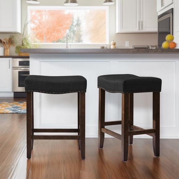 DyFun 29" Bar Stools Backless Modern Counter Stool Chairs Wooden Kitchen Island Stools (Set of 2, Black)