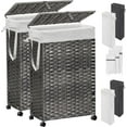thumbnail image 2 of 70L Slim Laundry Hamper with Lid & Wheels, 2-Park Rolling Laundry Basket with 4 Removable Liner Bags & 3 Mesh Bags, Narrow Dirty Clothes Basket, Foldable Handwoven Rattan Laundry Sorter, Grey, 2 of 7