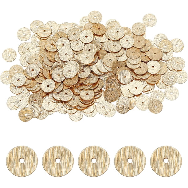 300 cuentas Heishi de latón, redondas y planas de 8 mm, doradas, sueltas, para bisutería y manualidades. Orificio: 1,2 mm.
