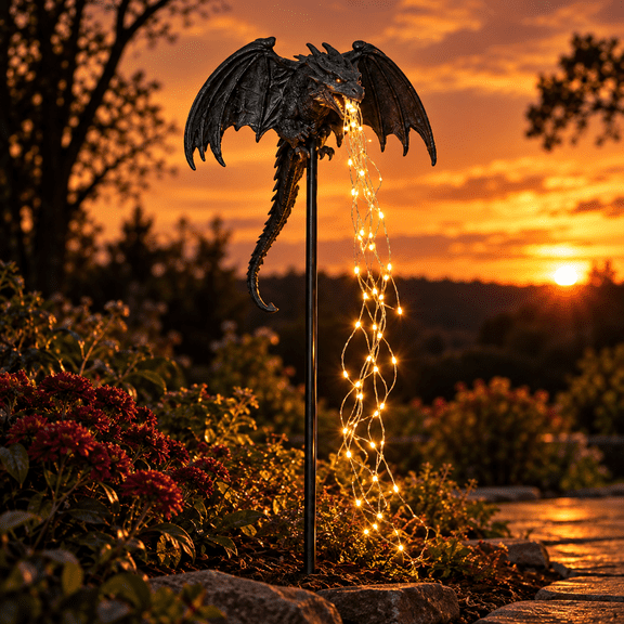 Solar Dragon Fire Garden Light,Dragon Figurine Breathing Flame Fiber Optic Lights,Halloween Solar Lights Outdoor for Yard Lawn Pathway Flower Bed Patio