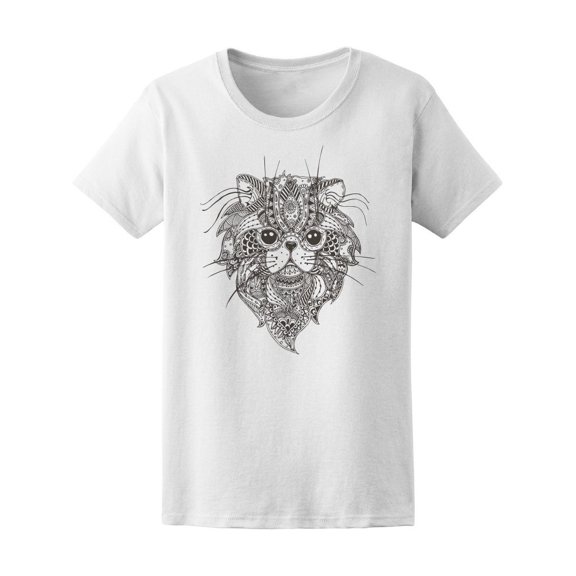 Floral Zen Doodle Fluffy Cat Tee Women's -Image by Shutterstock