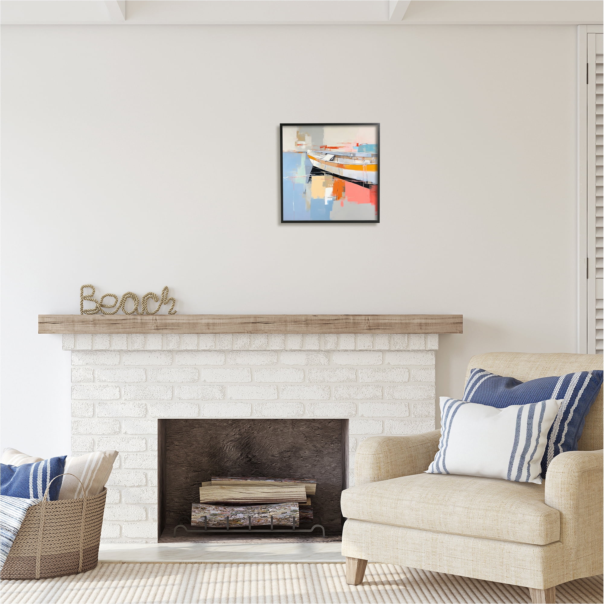 Stupell Industries Modern Boat Painting Abstract Painting Black Framed Art Print Wall Art, 17 x 17