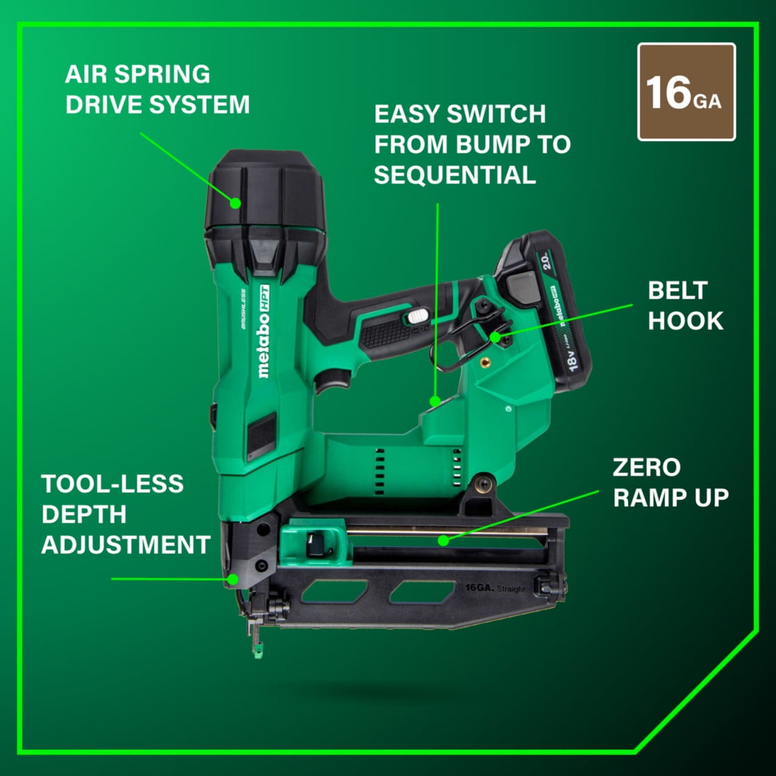 Metabo HPT 18V Cordless 16-Ga Finish Nailer Kit, NT1865DSA