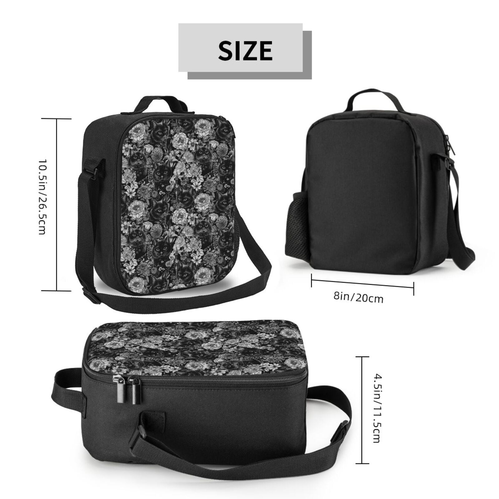 Defioc Black Cats In A Garden Print Lunch Box for Men & Women, Insulated Lunch Bag Thickened Thermal Leakproof Lunch Tote Bag for Adult Office Travel Picnic