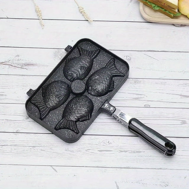 1pc, Taiyaki Maker (9.44''x5.7''), Double Face Antiadhésif Poisson en Forme de Moule à Gâteau, Machine à Pain, 4 Tasses Moule à Gâteau, Outils de Cuisson, Gadgets de Cuisine, Accessoires de Cuisine, Articles de Cuisine Maison