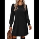 thumbnail image 2 of Vestido de Punto para Mujer con Mangas Abullonadas, Cuello Redondo, Informal, para Otoño e Invierno Negro XL, 2 of 6