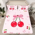 thumbnail image 2 of Homewish Ribbon Bow Tie Full Size Sheets,Red Sweet Cherry Bed Sheets,Pink Bowknot Sheet Sets For Girls Teens,Ultra Soft Home Decor,4pcs, 2 of 7