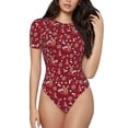 thumbnail image 1 of Balery Festive Reindeer Body de cuello redondo de manga corta para mujer Tops de manga corta Tops básicos-Large, 1 of 7