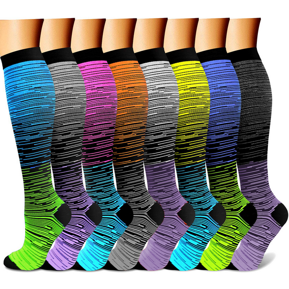 8 Pairs Medical Sport Compression Socks - 15-20mmhg Graduated Knee-High Support for Men & Women, Ideal for Soccer, Running, and Nurses
