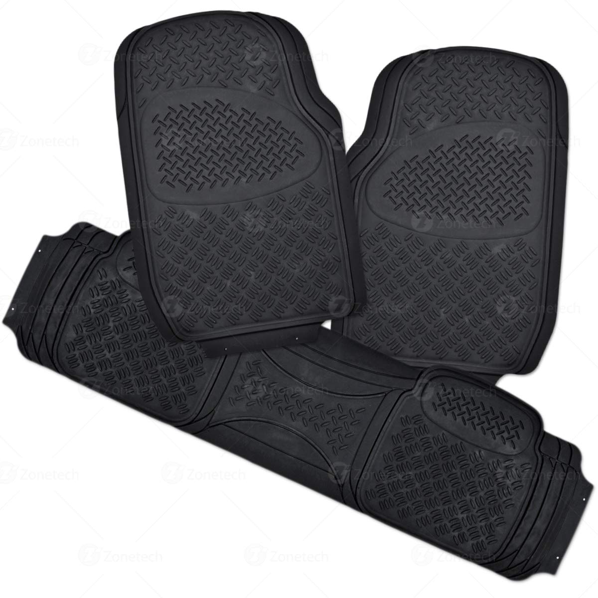 Zone Tech 3 Piece Black Universal Fit Full RubberAll Weather Heavy Duty Vehicle Floor Mats