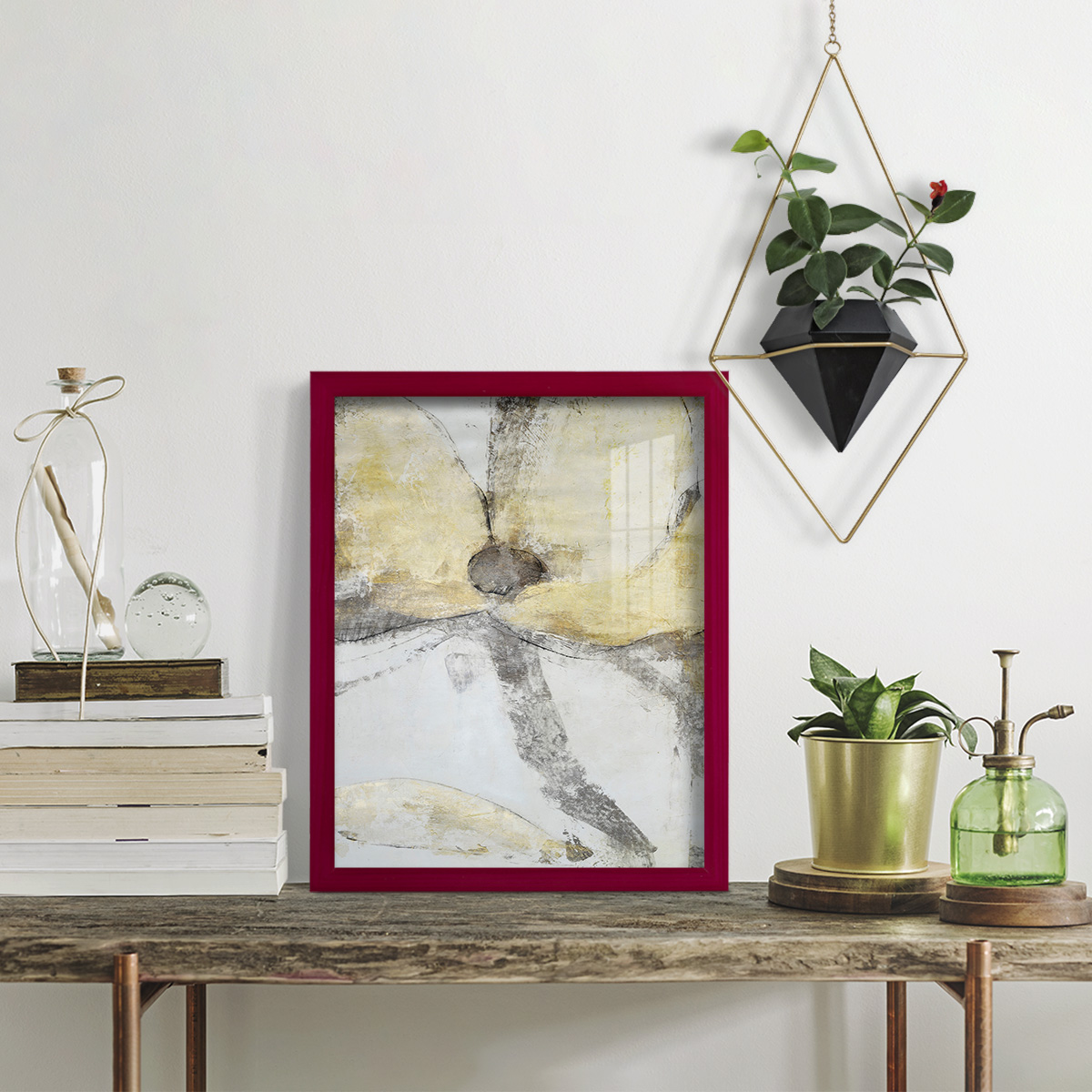 Une Fleur I - Framed Print w/glass - Cherry Red