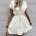 thumbnail image 5 of FRSASU Loose Swing Dress for Women V-Neck Casual Short Mini Dress Summer Beach Patchwork Dresses White, 5 of 6