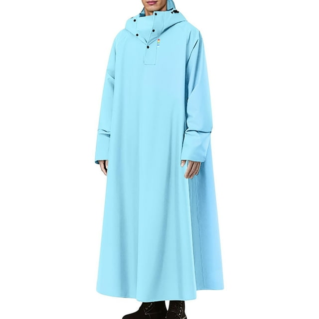 Men's Pullover Half Button Rainstorm Proof Long Raincoat - Portable Hooded PVC Hiking Raincoat for Outdoor, Cycling, Fishing & Emergency Use - Reusable EVA Material