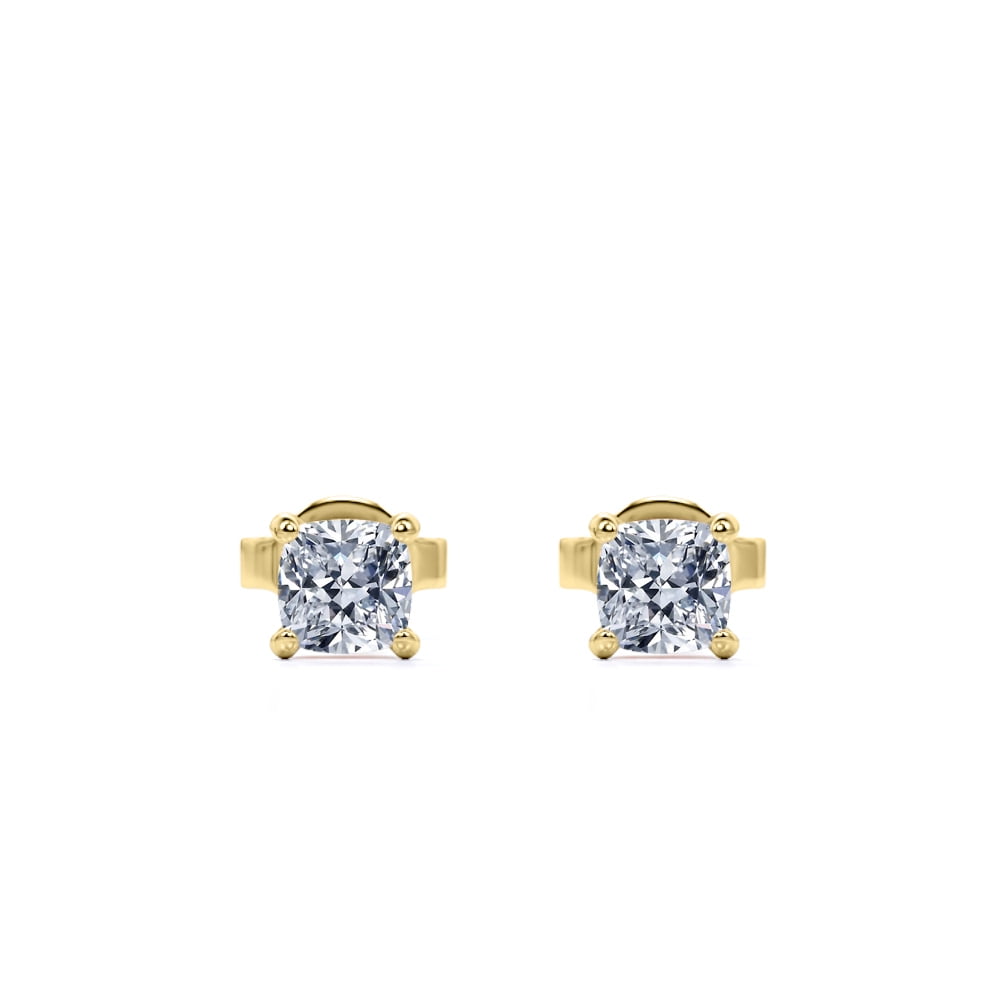 0.75 Carat Cushion Cut Diamond 4 Prong Solitaire Stud Earrings In 18K Yellow Gold Plating Over Silver
