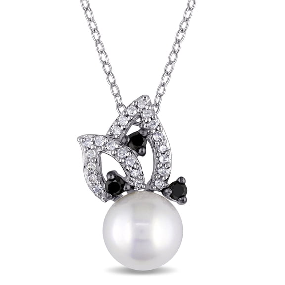Everly Women's 9mm Cultured Pearl and .25CT Diamond Sterling Silver Pendant