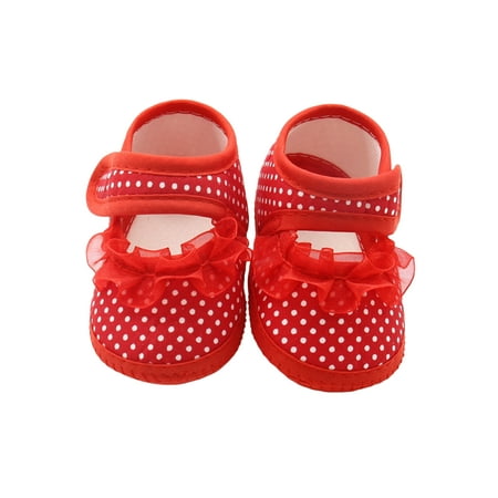 

Rotosw Toddler First Walking Shoe Prewalker Flats Soft Sole Crib Shoes Baby Girls Boys Newborn Lightweight Comfort Polka Dot Red 4C