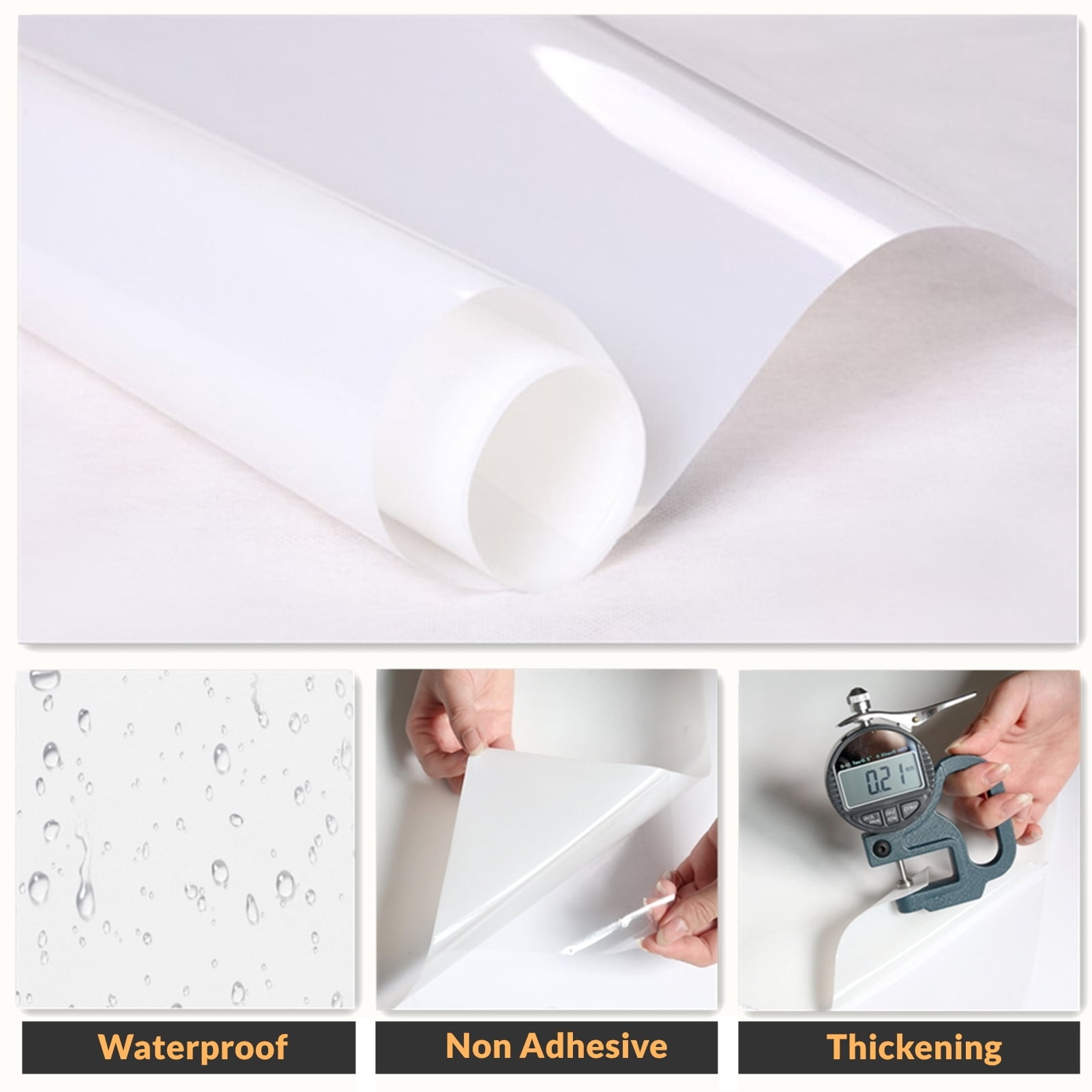 VELIMAX Privacy Frosted Window Film Non-Adhesive Frosted Window Cling Sticker Opaque Glass Tint for Bathroom Home Office,White(35.4 x 78.7 inches)