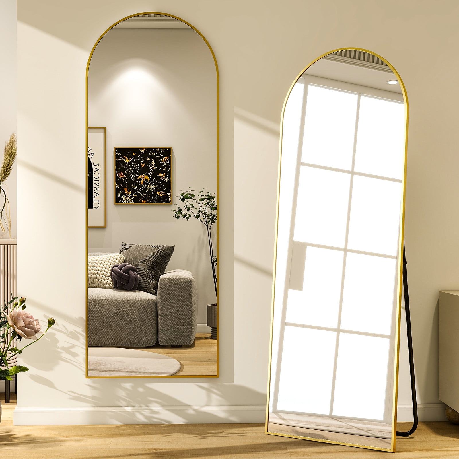 Anyrose 21x64 Full Length Mirror Arched Aluminum Alloy Framed Floor Mirror,Gold