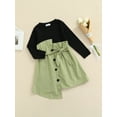 thumbnail image 3 of Seyurigaoka Toddler Girl Fall Dress, Long Sleeve Round Neck Patchwork Belted Dress, 3 of 8