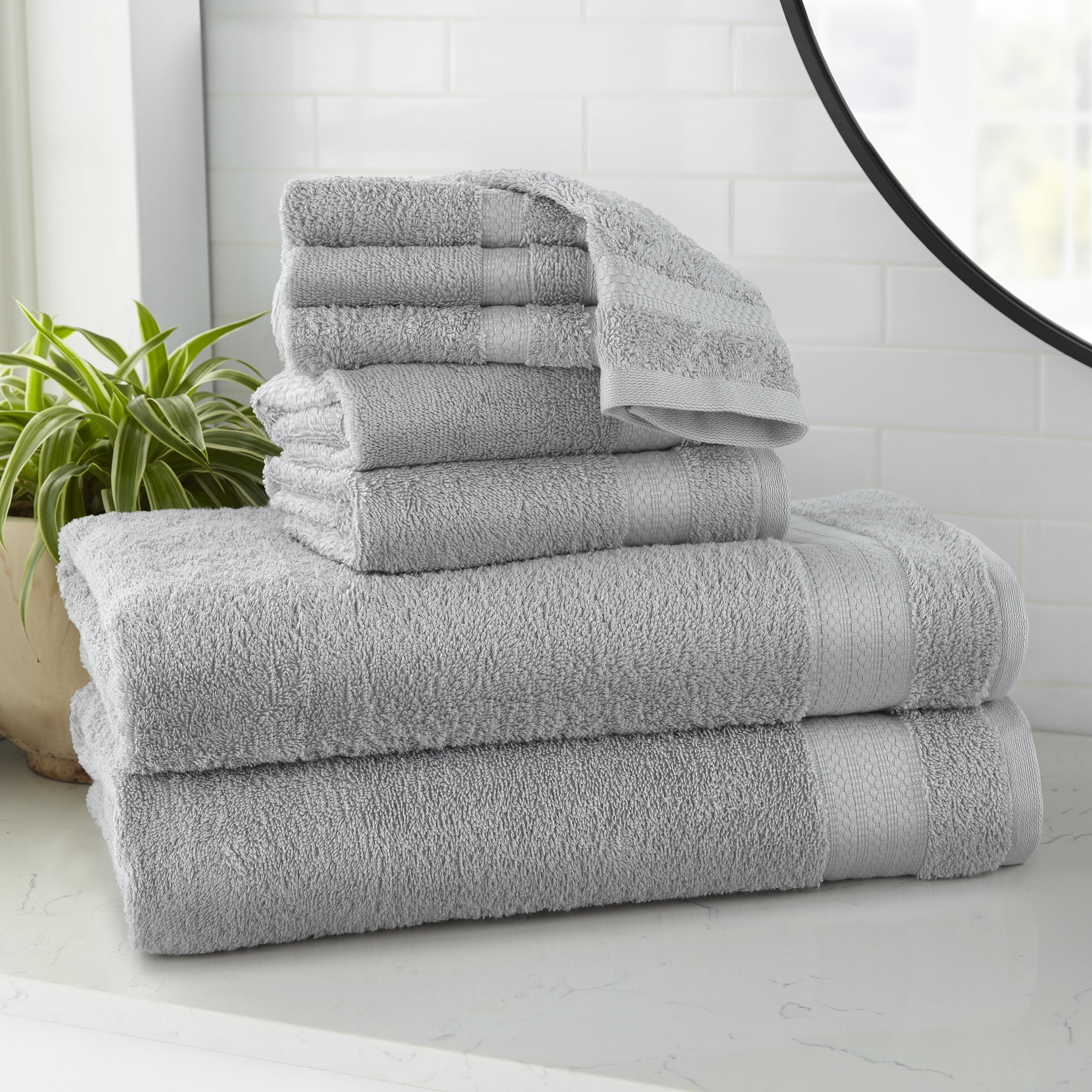 Mainstays Supersoft 100% Cotton 8-Piece Fade Resistant Towel Set, Soft Silver