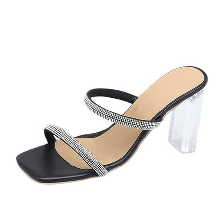 

adviicd Heels Sandals for Women Womens Studded Sandals Size 8 Slippers And Sandals Summer Thick Heel Fashion Rhinestone Studded Flat Sandals for Women