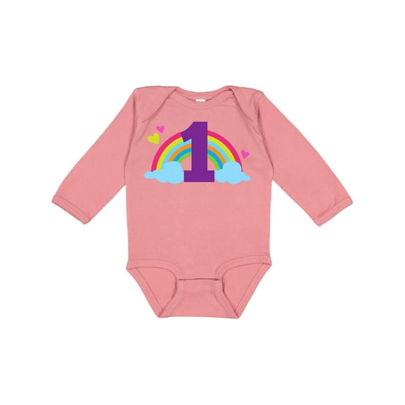 Inktastic 1st Birthday Rainbow Girls Long Sleeve Baby Bodysuit