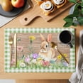 thumbnail image 2 of Happy Easter Bunny Placemats Set of 4, Spring Floral Wooden Sage Green Plaid Placemats for Dining Table, Place Mats for Kitchen Tabletop, Waterproof Wipeable Dining Table Mats Set, 2 of 9