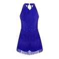 thumbnail image 2 of Ocealan Robe de Danse Latine Jazz pour Filles Enfants Costume de Danse Tango Rumba Samba Brillant Justaucorps à Franges Bleu 12, 2 of 5