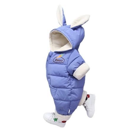 

Glonme Zipper Playsuit Baby Thicken Plush Party Jumpsuit Loose Fuzzy Fleece Bodysuit Blue 90