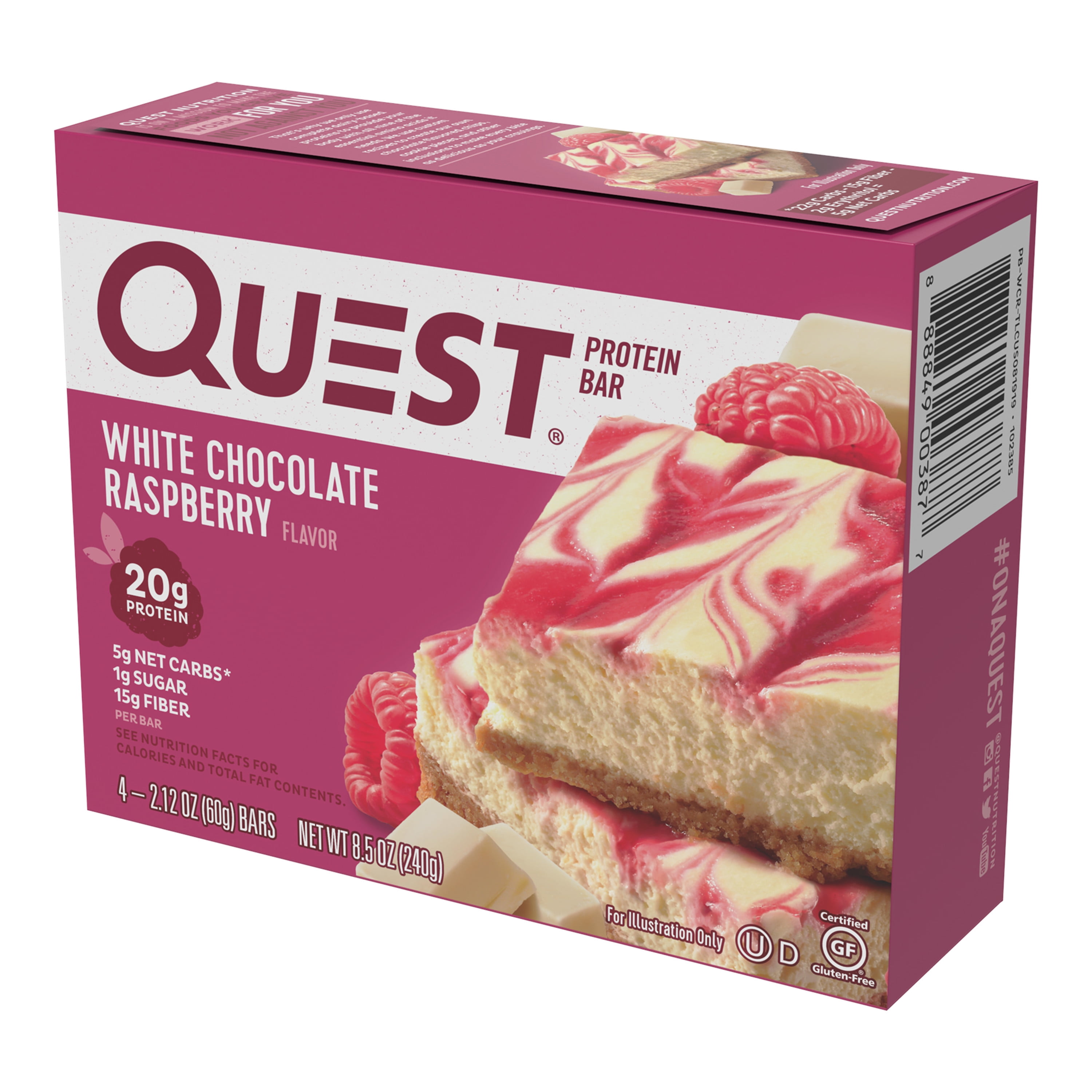 Quest Protein Bar, White Chocolate Raspberry, 20g Protein, 4 Ct