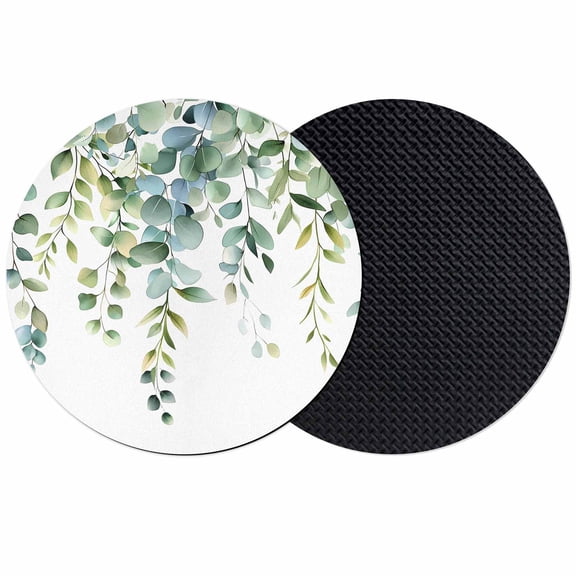 Eucalyptus Green Coasters Set of 2, Soft Absorbent Coasters for Drinks, Gradient Leaves Retro Watercolor Plant Non-Slip Cup Coaster Mat with Rubber Bottom for Home Kitchen Coffee Bar Table Decor 4"