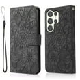 thumbnail image 2 of For Samsung Galaxy S25 Ultra Case, Premium Leather Magnetic Closure Flip Wallet Case with Card Holder Cash Slot Stand Function Embossed Flower Pattern Slim Shockproof Lanyard/Strap Cover,Black, 2 of 7