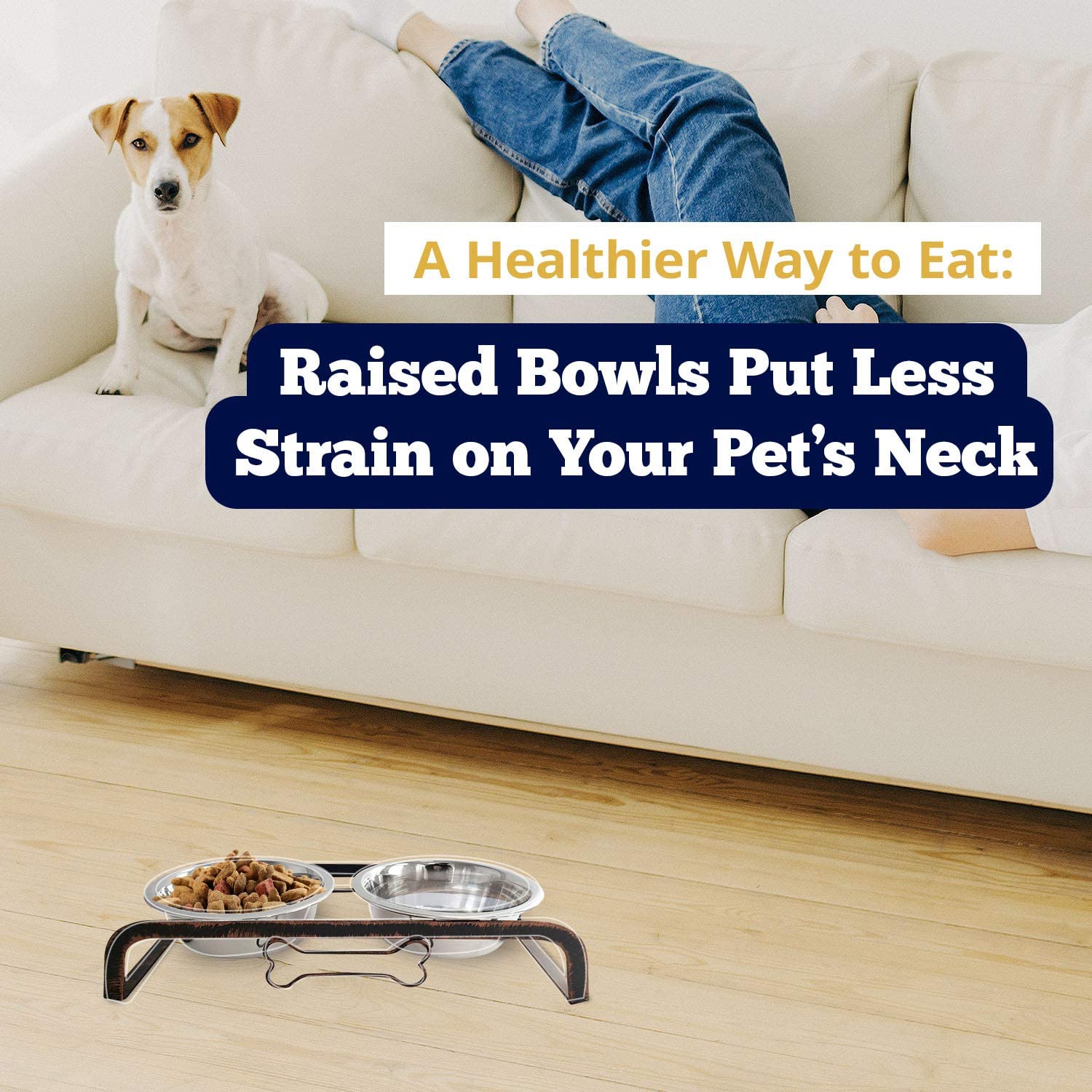 American Pet Supplies Elevated Rustic Bone Dog Feeder with 2 Stainless Steel Bowls for Puppies and Dogs, Aged Copper